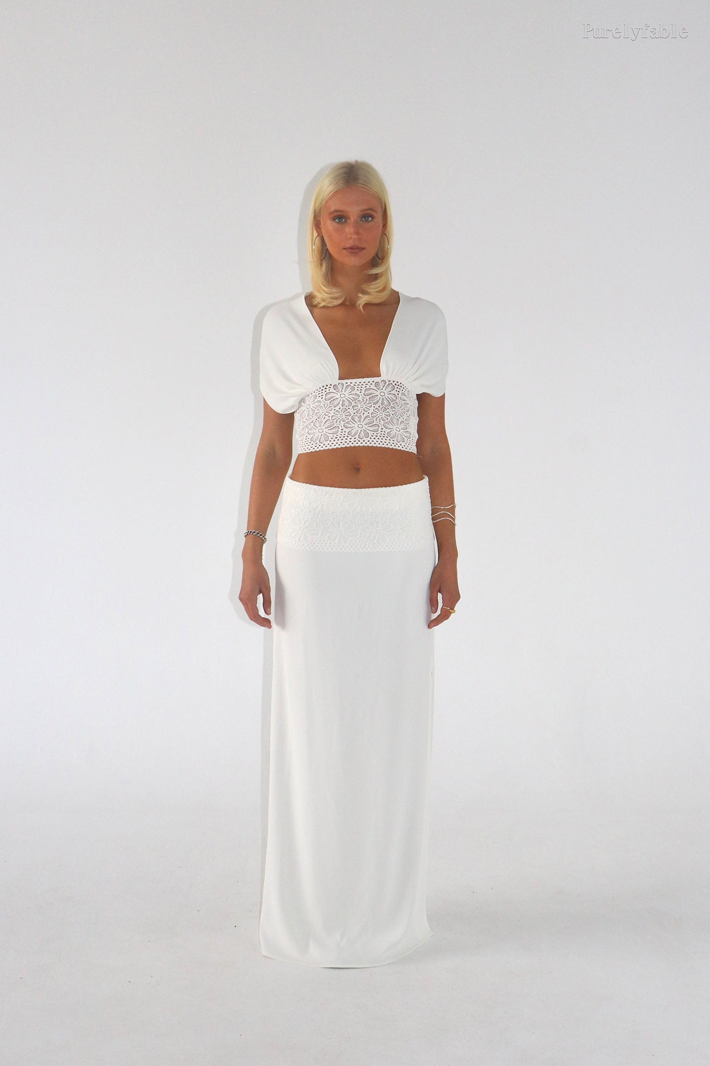 Alina White Short Top Irregular Skirt Ttwo-Piece Set