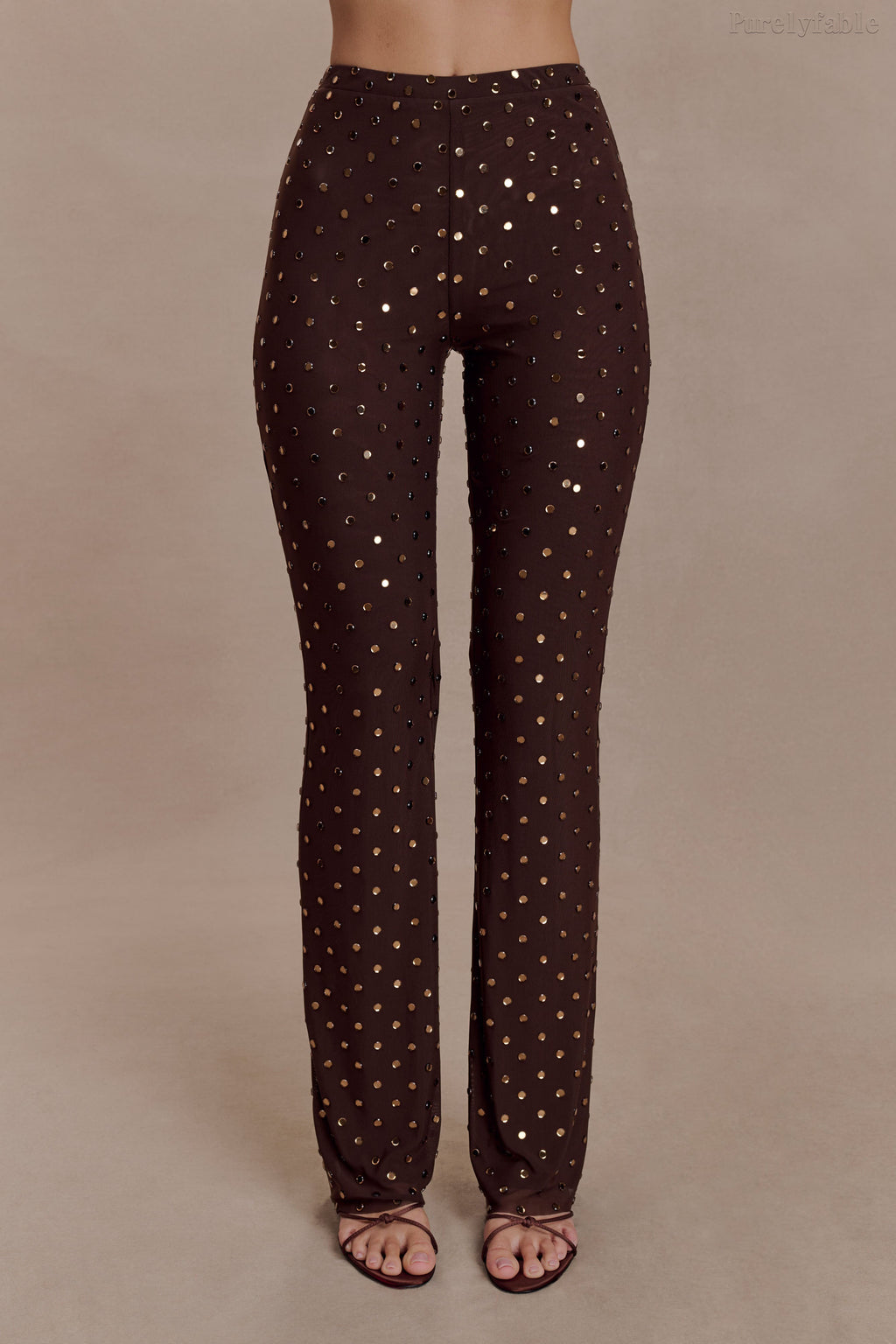 Saskia Brown Mesh Perspective Split Top Pants Set