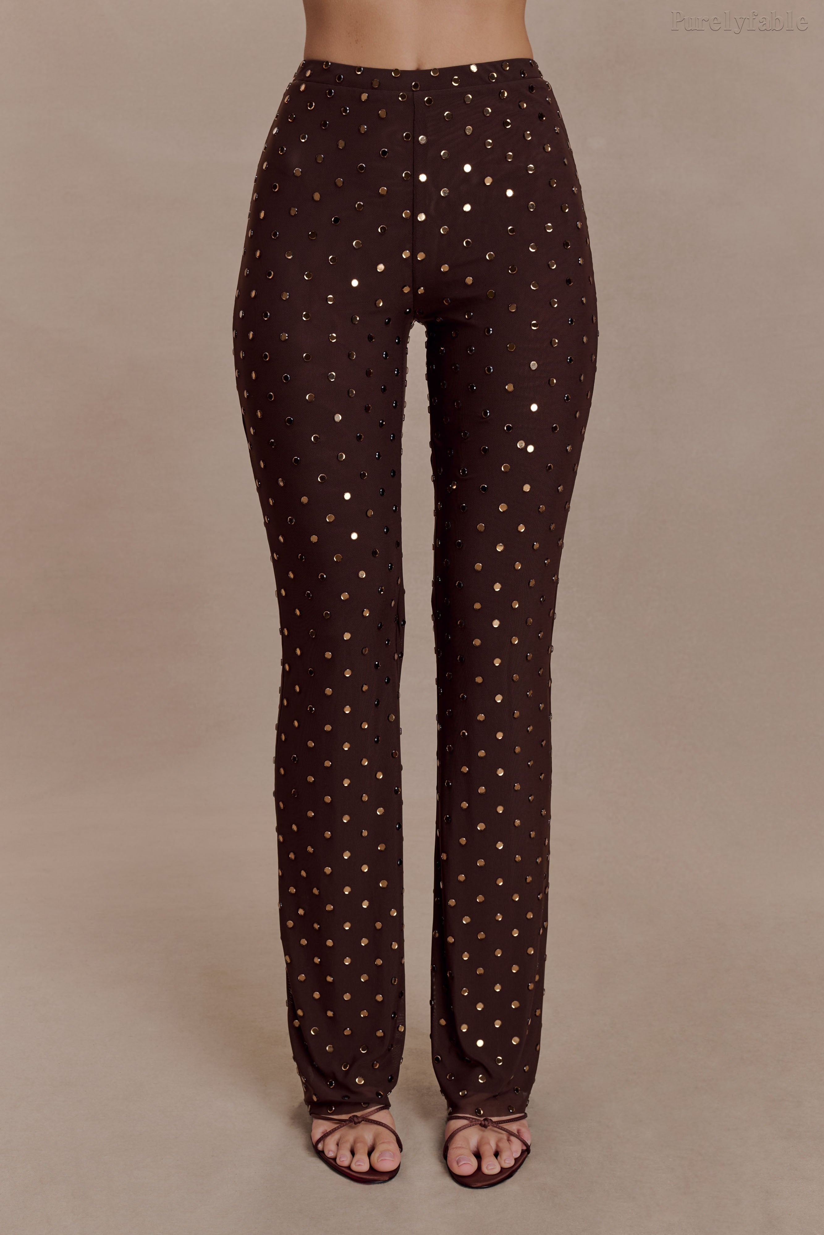 Saskia Brown Mesh Perspective Split Top Pants Set