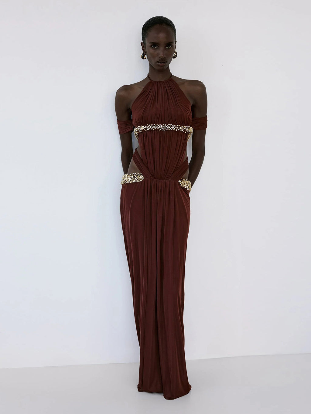 Evanna Deep Red Pleated Flowing Dress