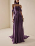 Coraline Purple Strapless Draped Maxi Dress