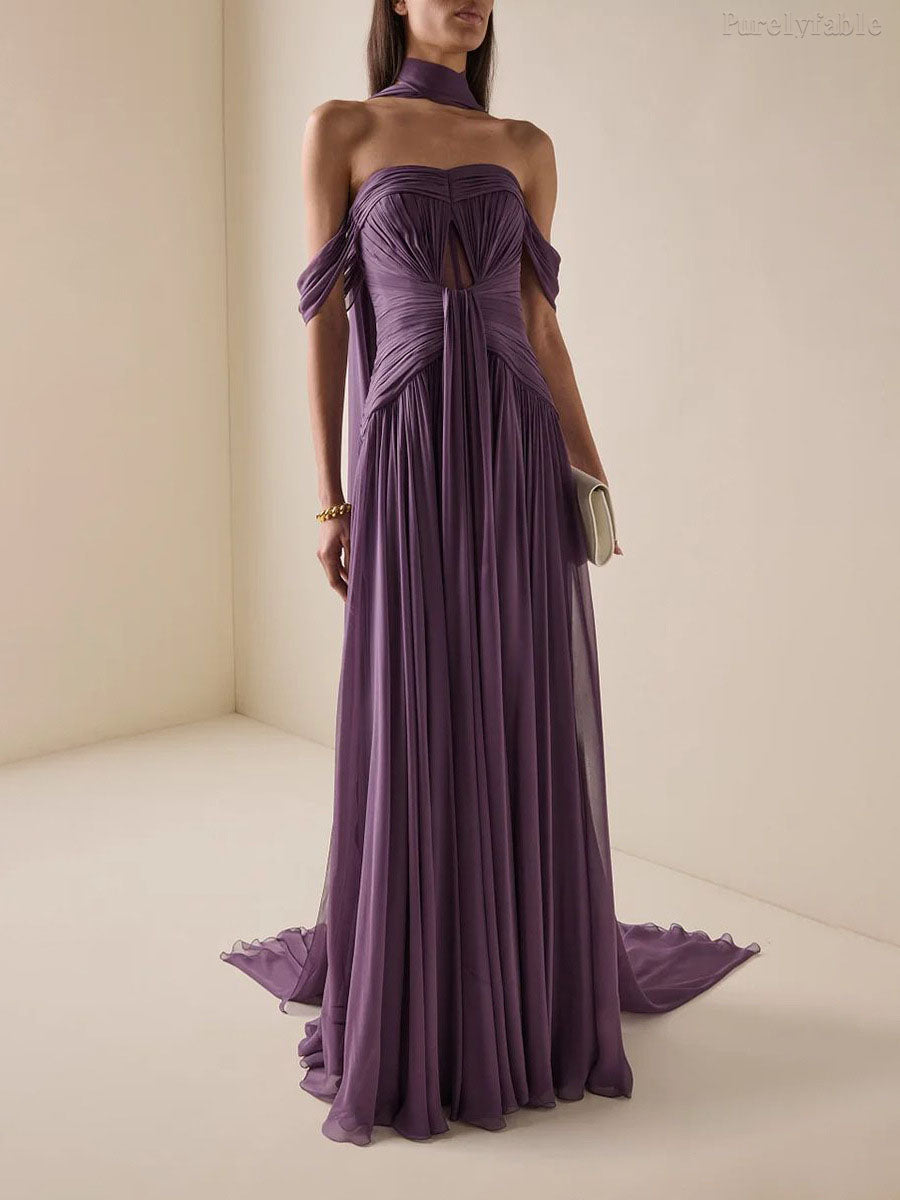 Coraline Purple Strapless Draped Maxi Dress