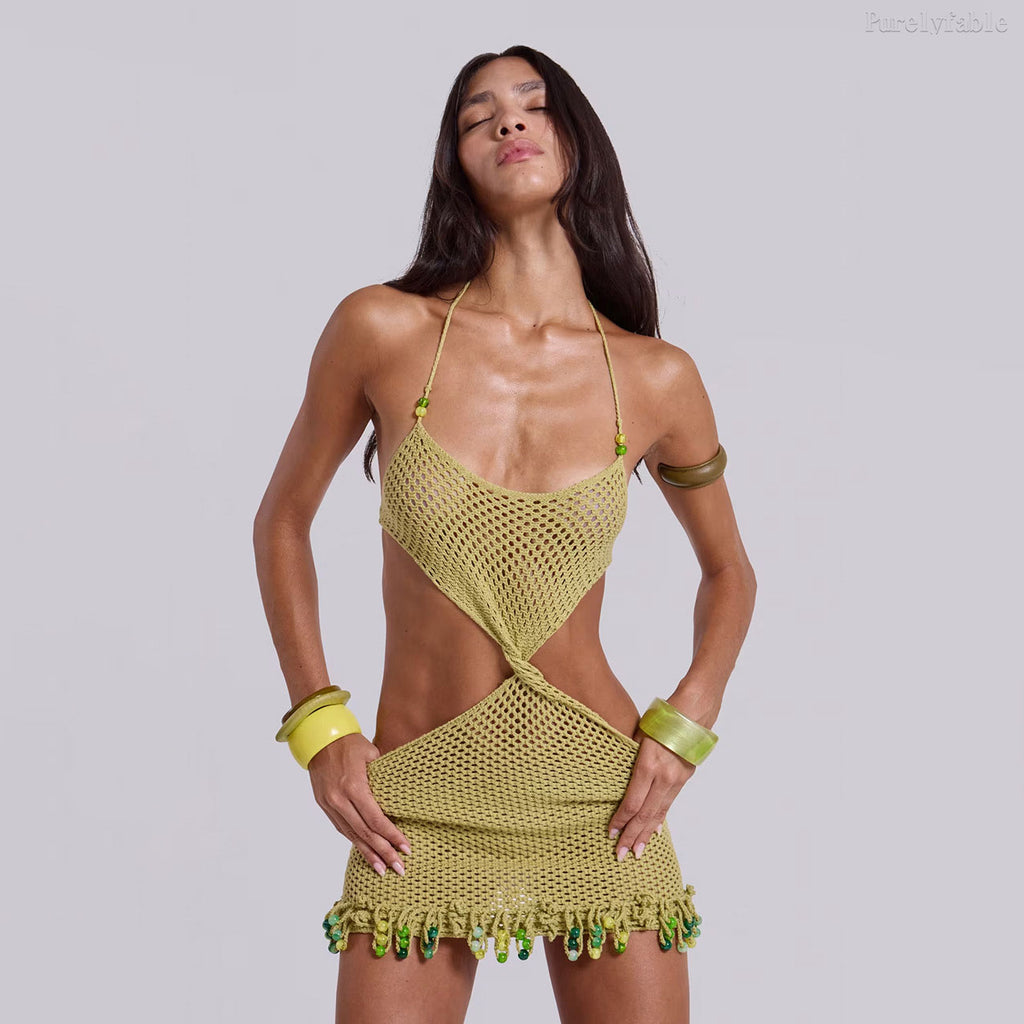 Elodie Green Beach Swimsuit Beach Dress Blouse Set