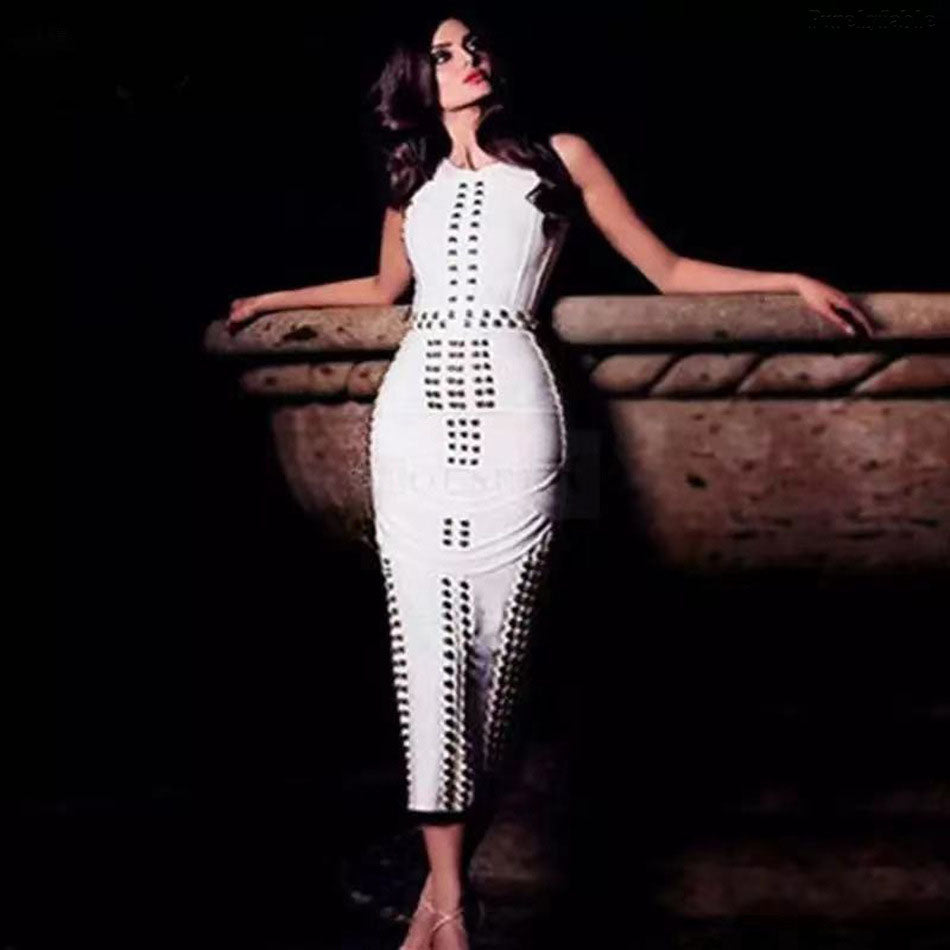 Anabella White Sleeveless Bandage Dress