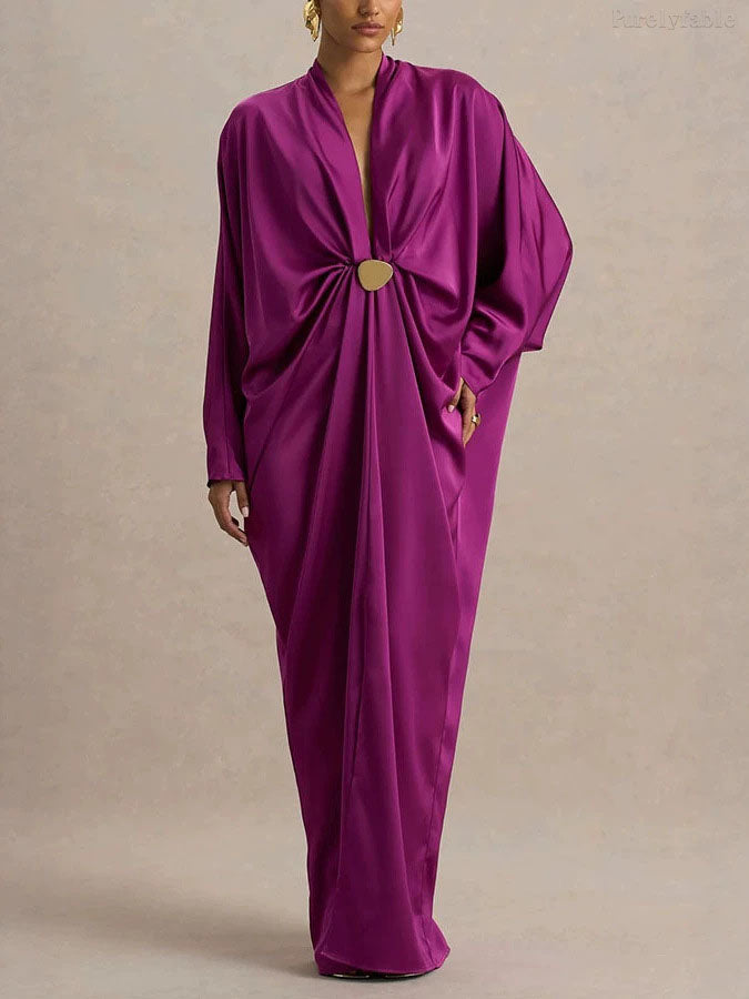 Victoria Purple Loose And Sexy Slit Pleated Dress