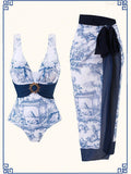 Camilla Blue Sexy Swimsuit Wrap Skirt Set