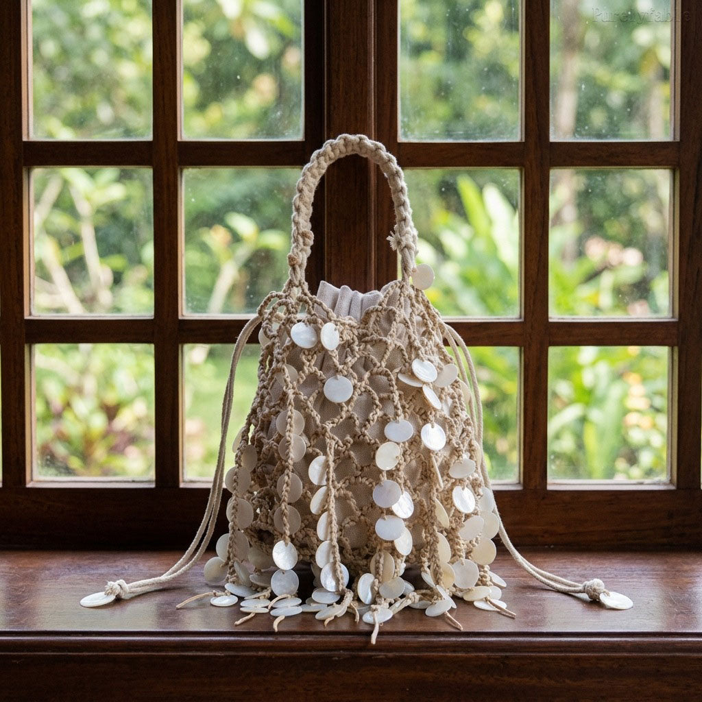 Rice White Glitter Bucket Bag
