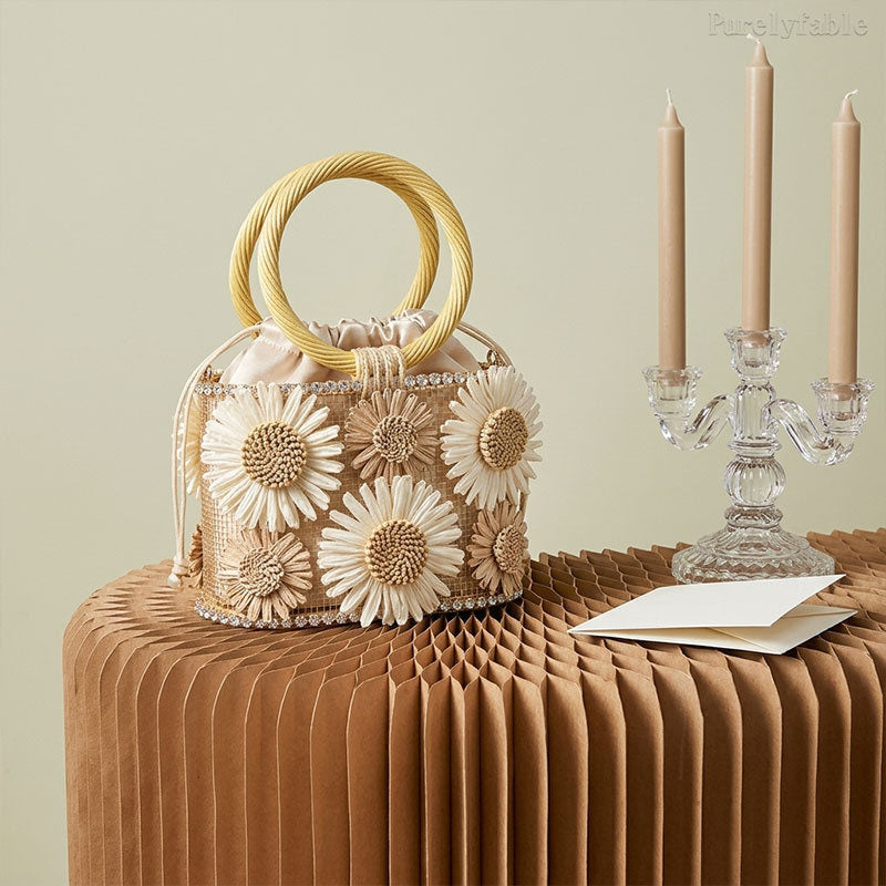 Rice White Daisy Birdcage Bag