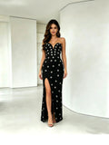 Neva Black Rhinestone Slit Maxi Dress