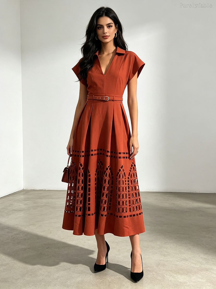 Beatrice Purple High-Waisted Hollow-Out Long Dress