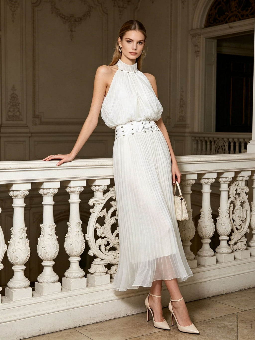 Elora Versatile White Pleated Maxi Skirt