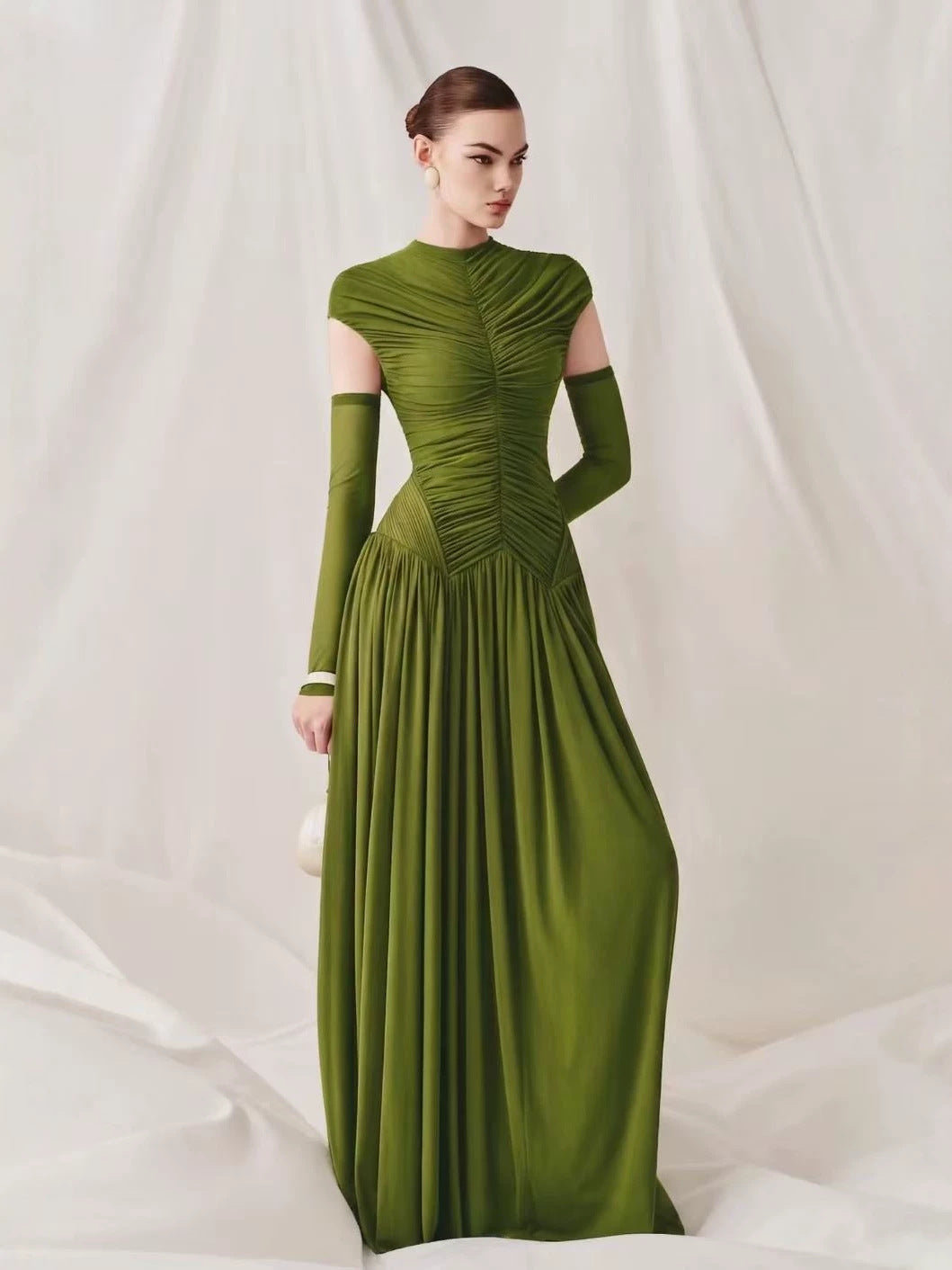 Kalina Green Ruched Knit Dress
