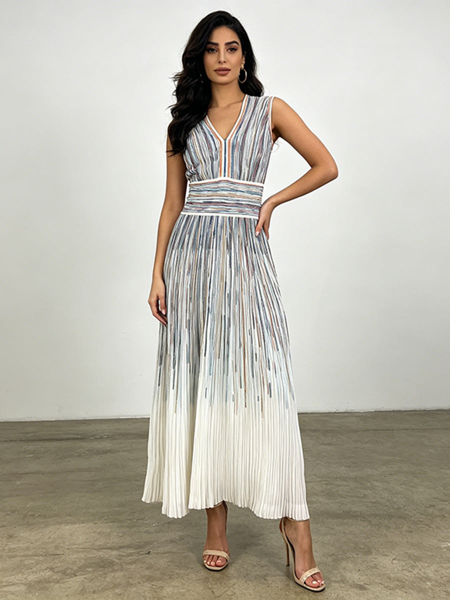 Azalea Ombré Vertical-Stripe Maxi Dress