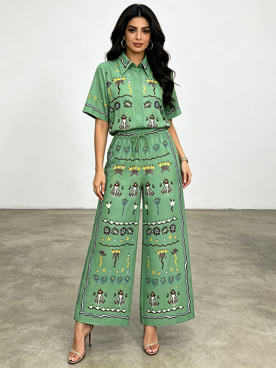 Azalea Green Printed Casual Two-Piece Set