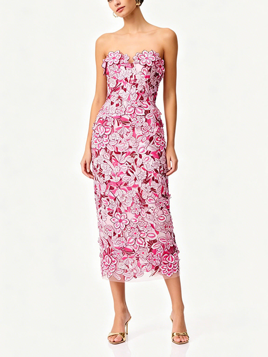 Giselle Pink Strapless Dress With Floral Appliqués