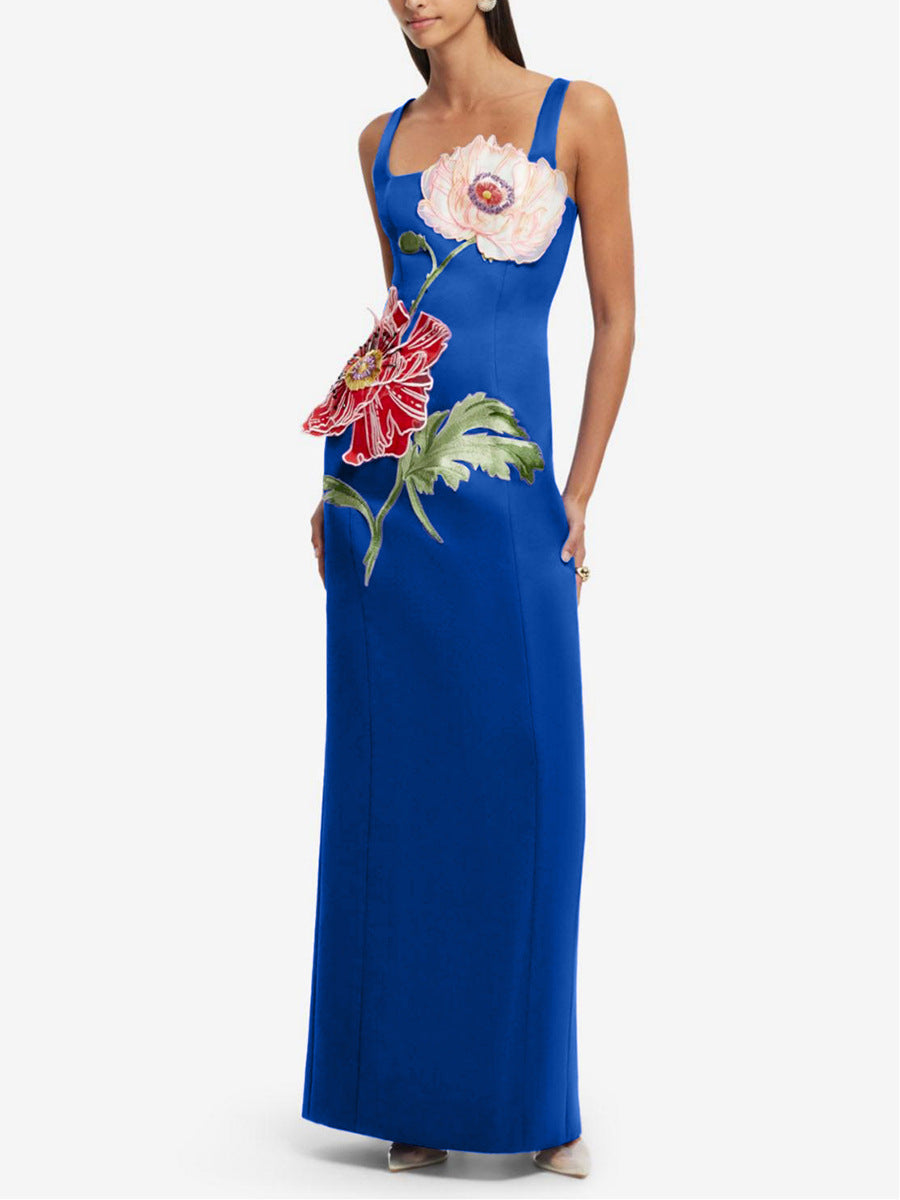 Bianca Blue Floral Embroidered Dress