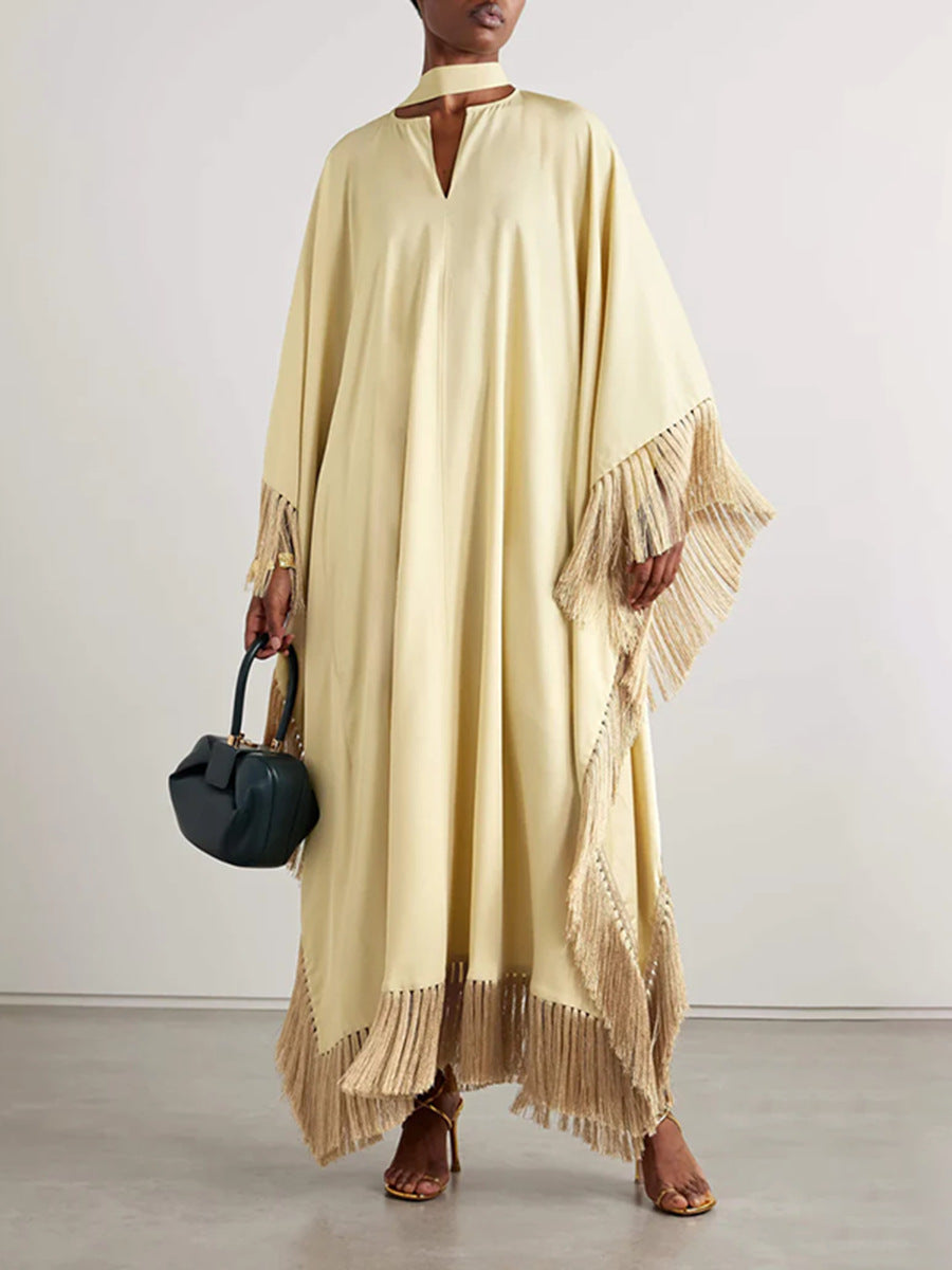Giselle Yellow Fringed Patchwork Maxi Dress