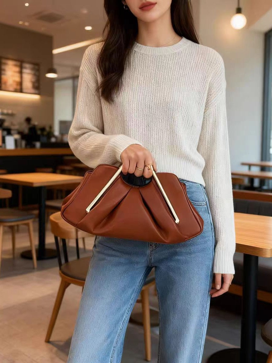 Brown Ruched Cloud Bag
