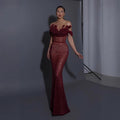 Olena Red Sequined High-Slit Dress