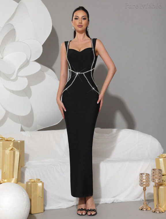 Quinn Black Rhinestone Maxi Dress