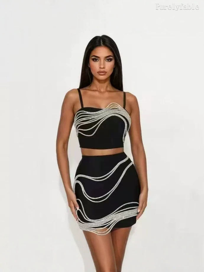 Phoebe Black Camisole Mini Skirt Set
