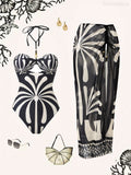 Cecelia Black Swimsuit Wrapped Skirt Two-Piece Set