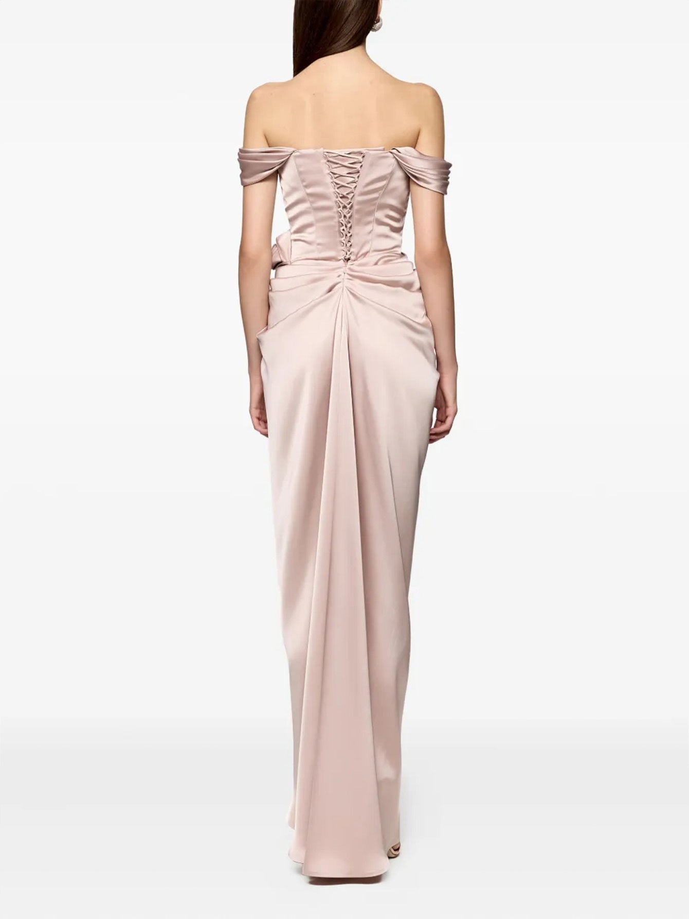 Chiara Off-The-Shoulder Satin Slit Skirt