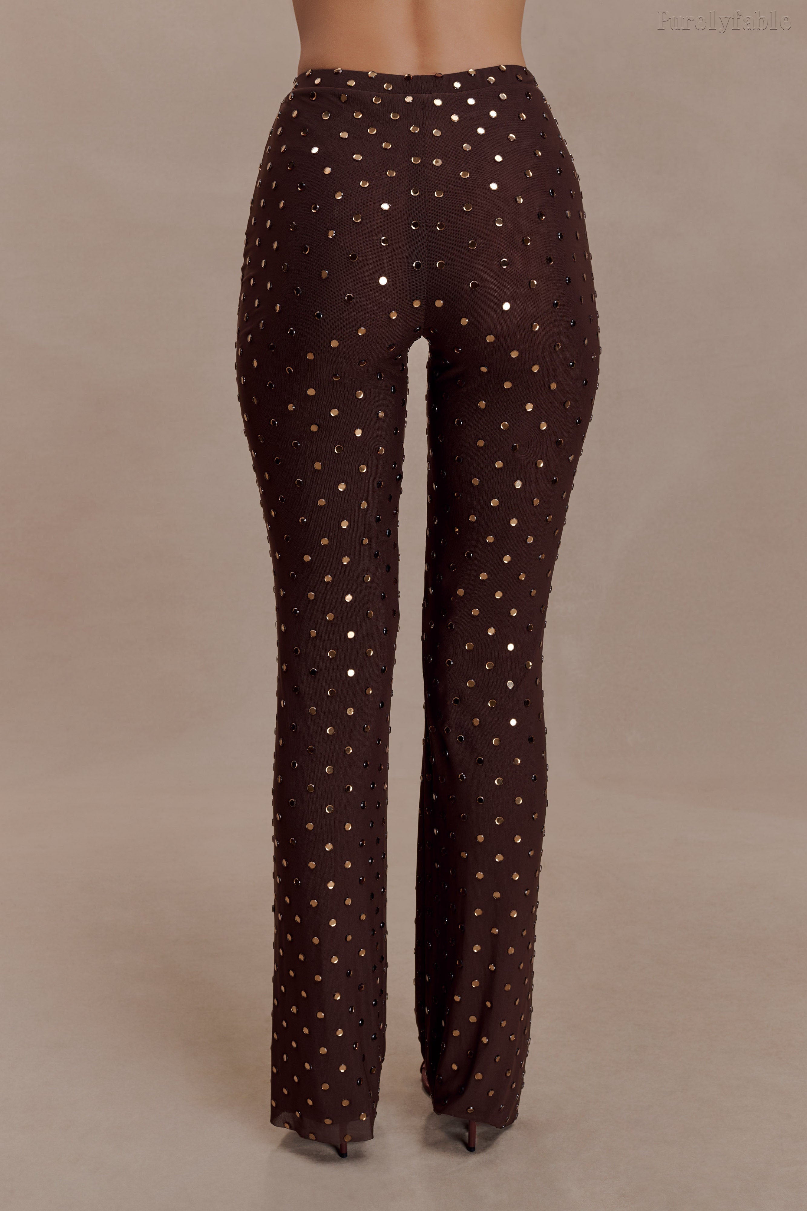 Saskia Brown Mesh Perspective Split Top Pants Set