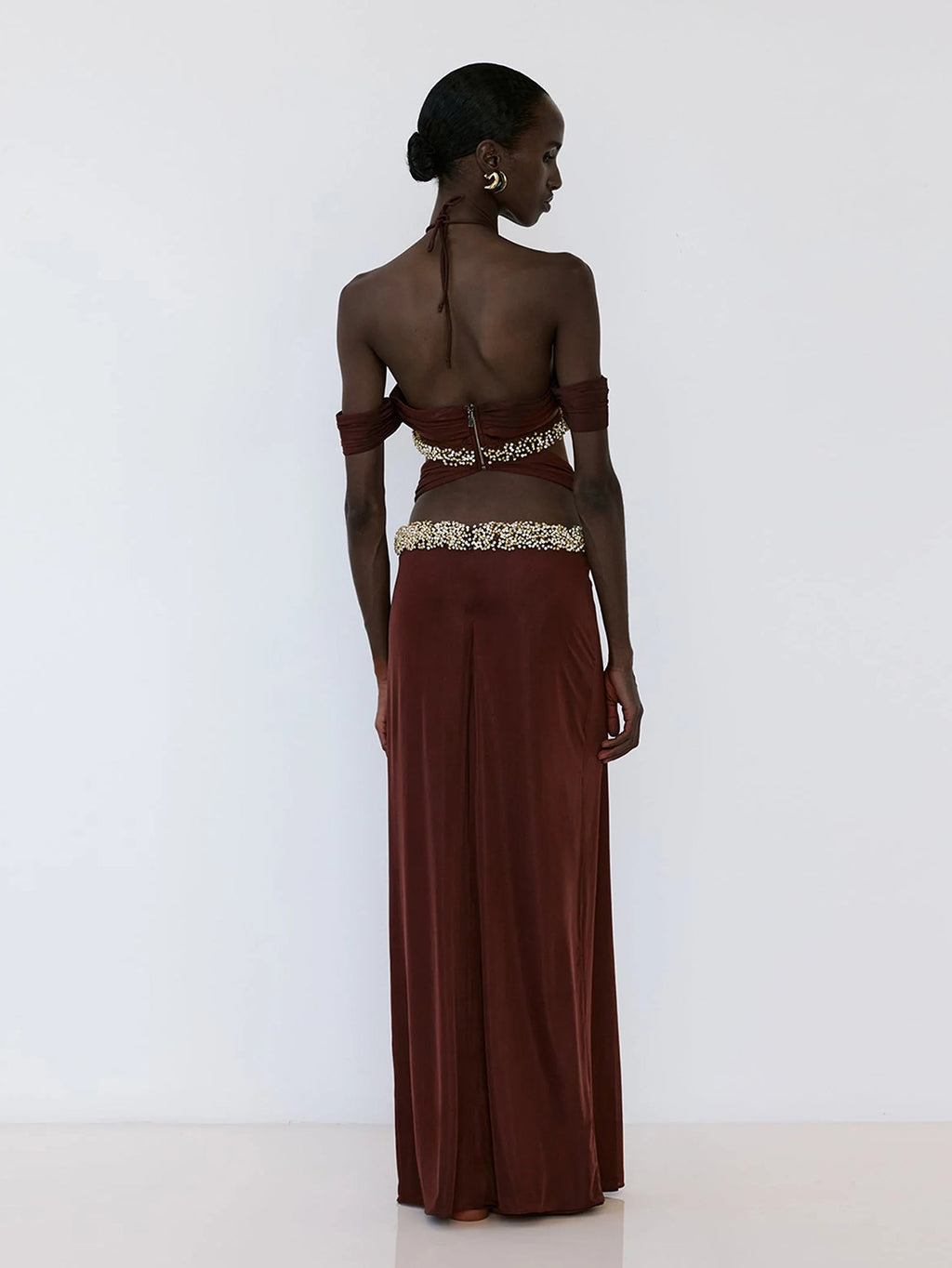 Evanna Deep Red Pleated Flowing Dress
