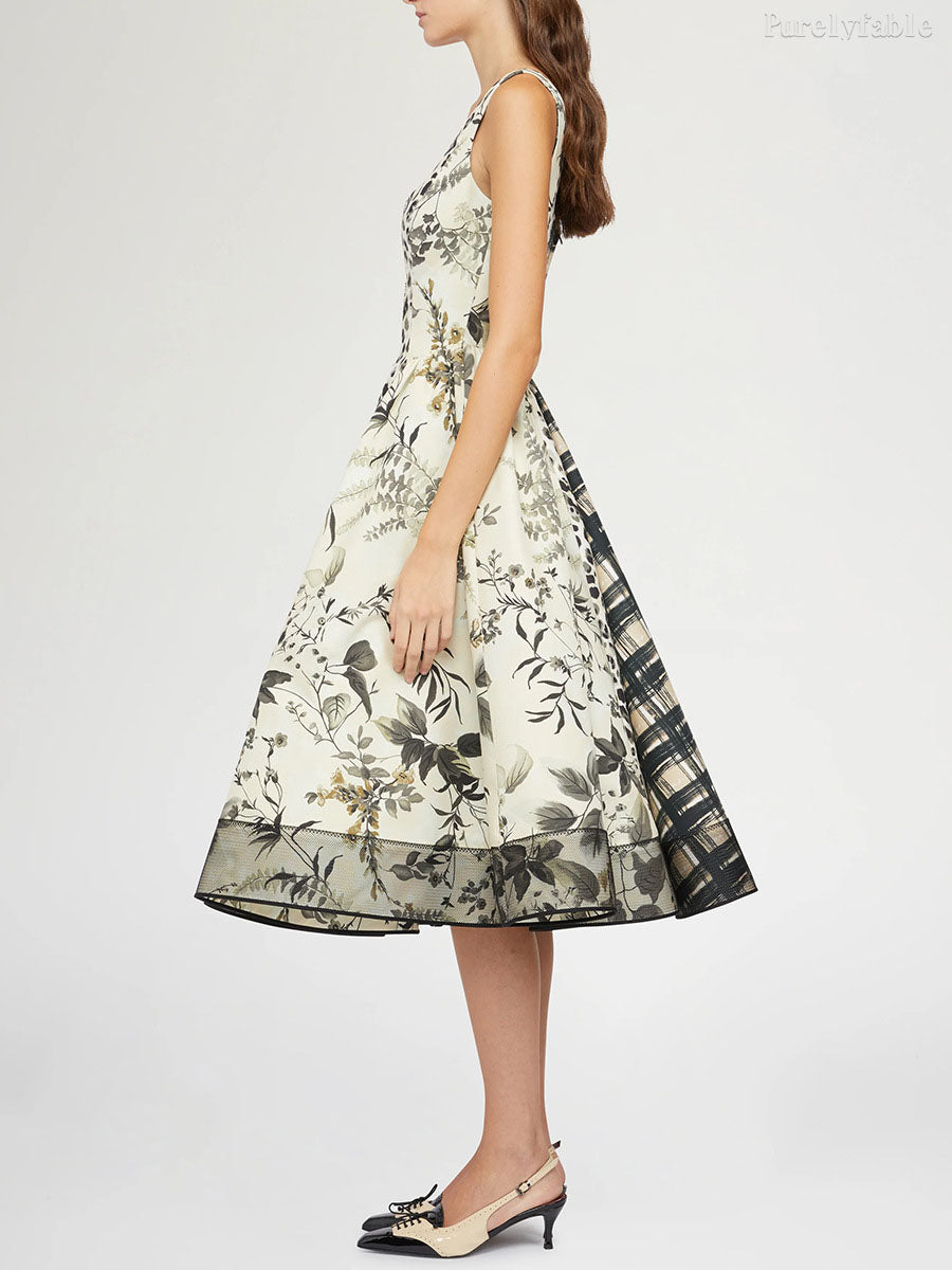 Olive-Print Belted Midi Dress