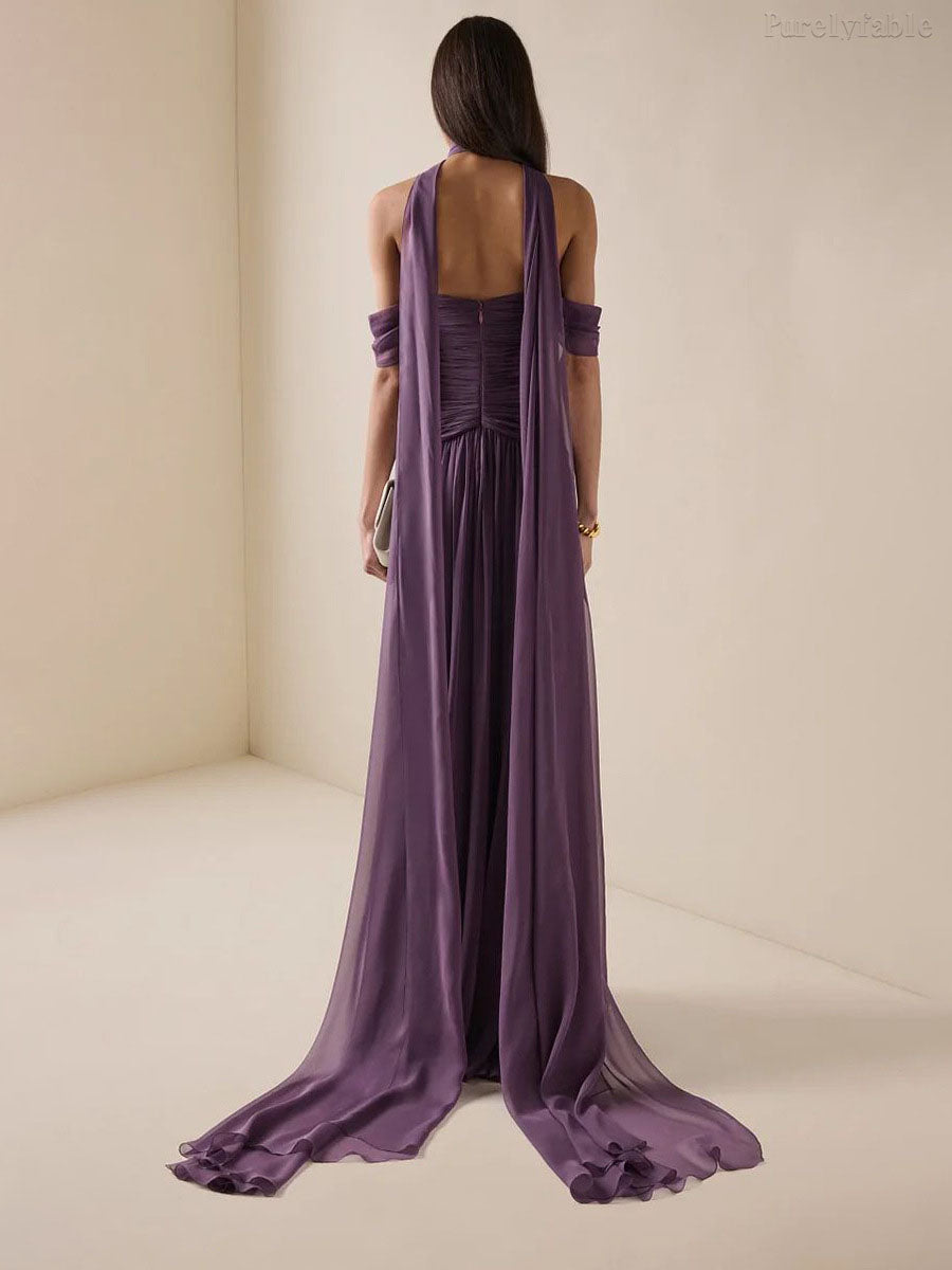 Coraline Purple Strapless Draped Maxi Dress