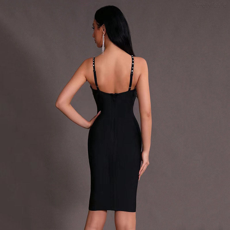 Maya Black Strapless V-neck Figure-Hugging Dress