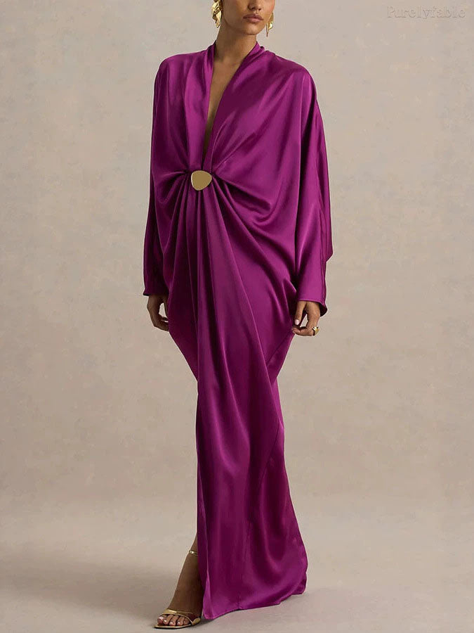 Victoria Purple Loose And Sexy Slit Pleated Dress