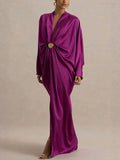 Victoria Purple Loose And Sexy Slit Pleated Dress
