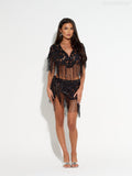 Xanthe Black Tassel Encrusted Mini Half-Dress Set