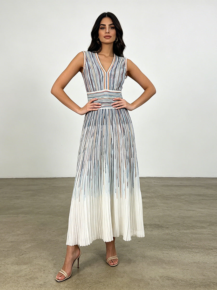Azalea Ombré Vertical-Stripe Maxi Dress