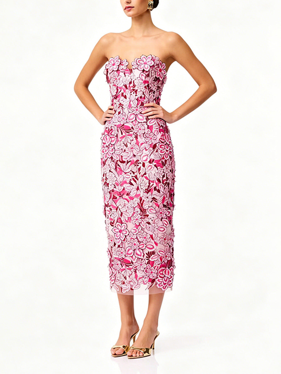 Giselle Pink Strapless Dress With Floral Appliqués