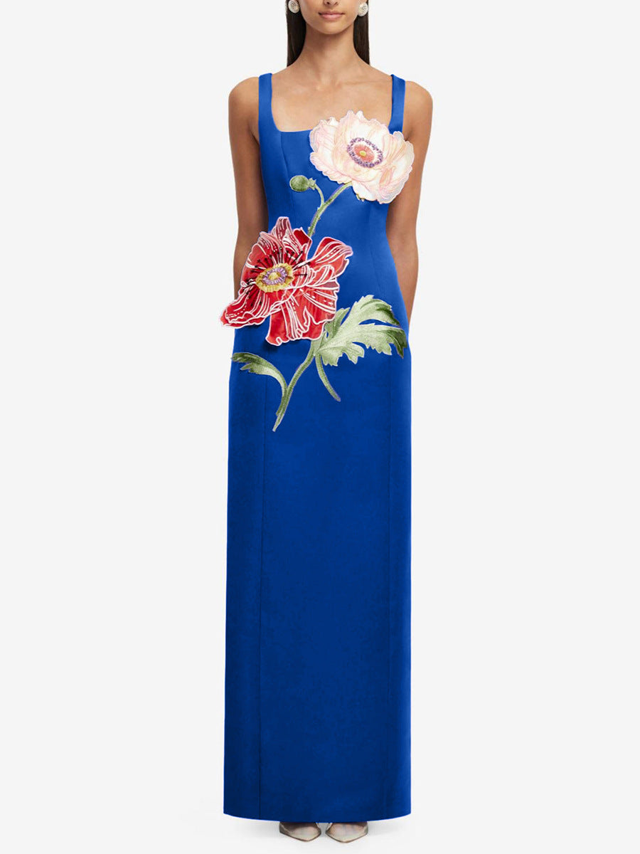 Bianca Blue Floral Embroidered Dress