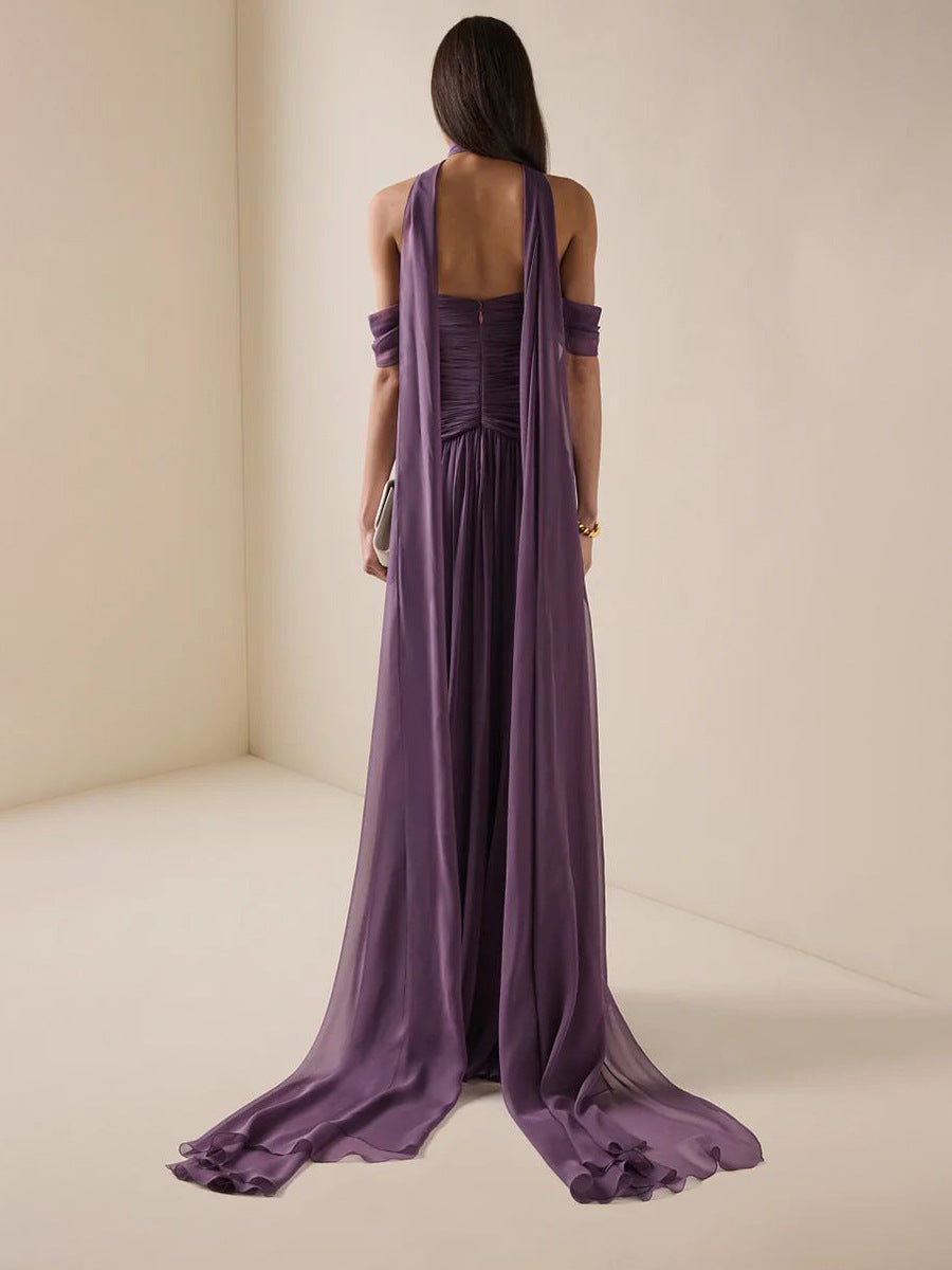 Giselle Purple Halter-Neck Draped Maxi Dress