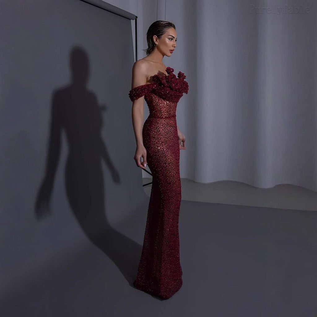 Olena Red Sequined High-Slit Dress