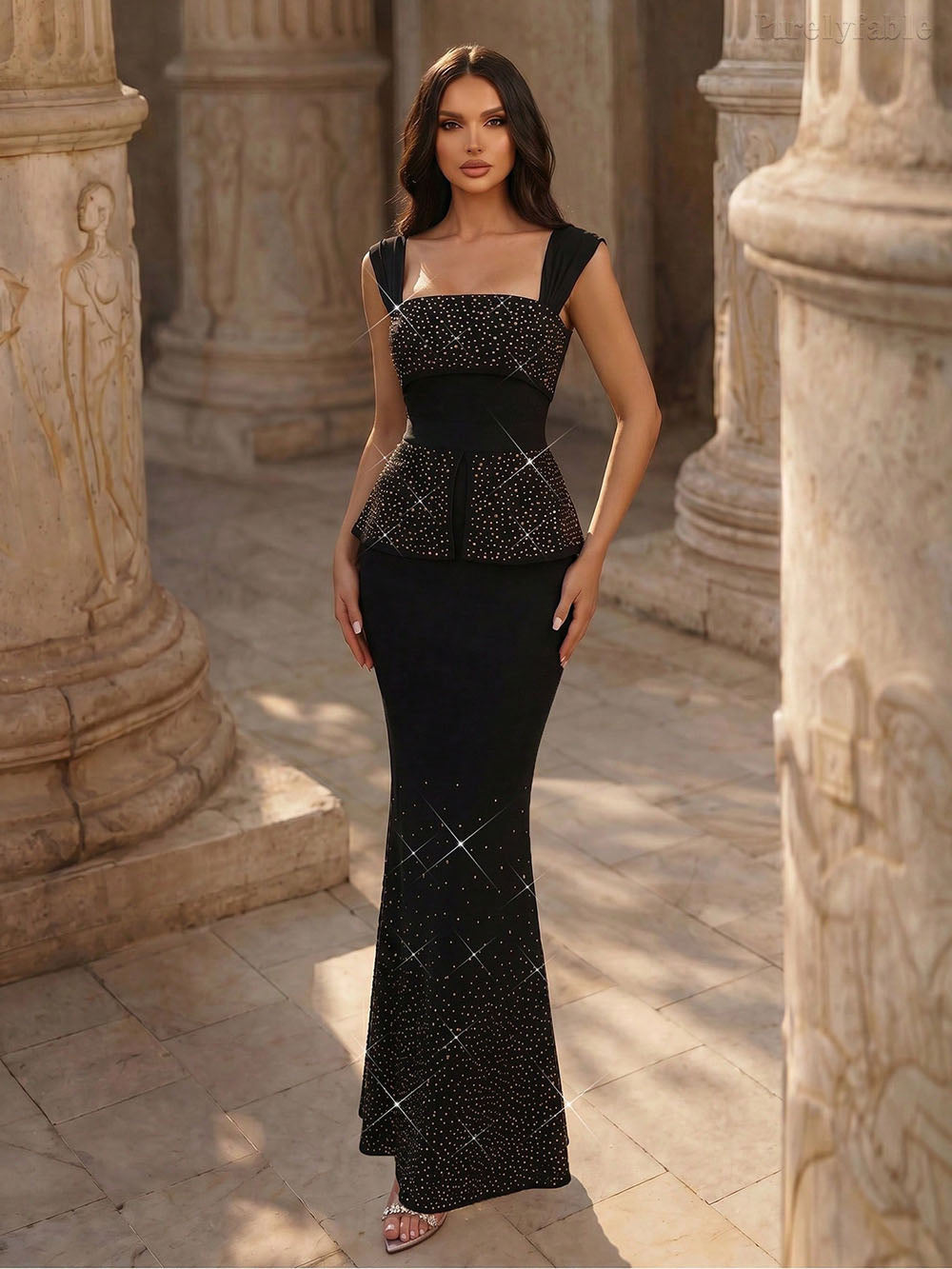 Luna Black Rhinestone-Embellished Camisole Dress
