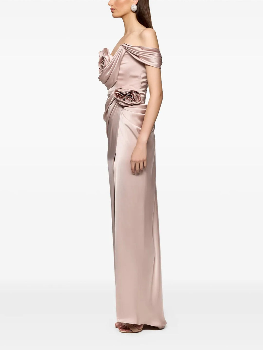 Chiara Off-The-Shoulder Satin Slit Skirt