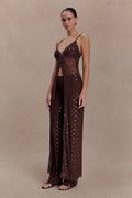 Saskia Brown Mesh Perspective Split Top Pants Set