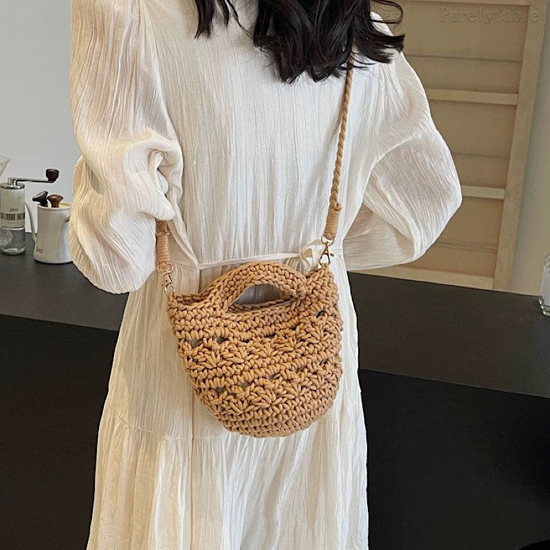 Khaki Woven Bucket Bag