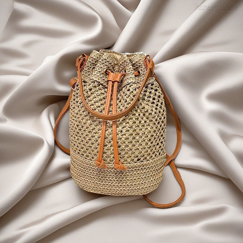 Brown Grass Woven Bucket Bag