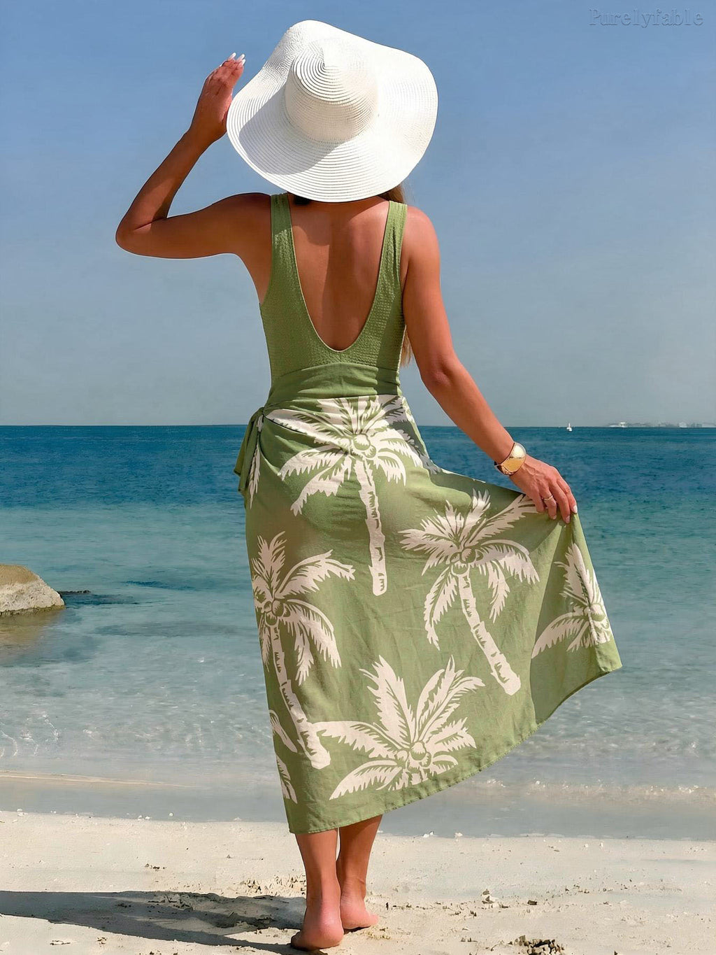 Eliana Green Swimsuit Wrap Skirt Two Piece Set