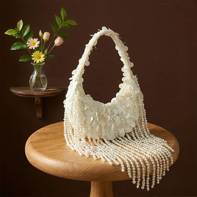 White Bead Shoulder Bag