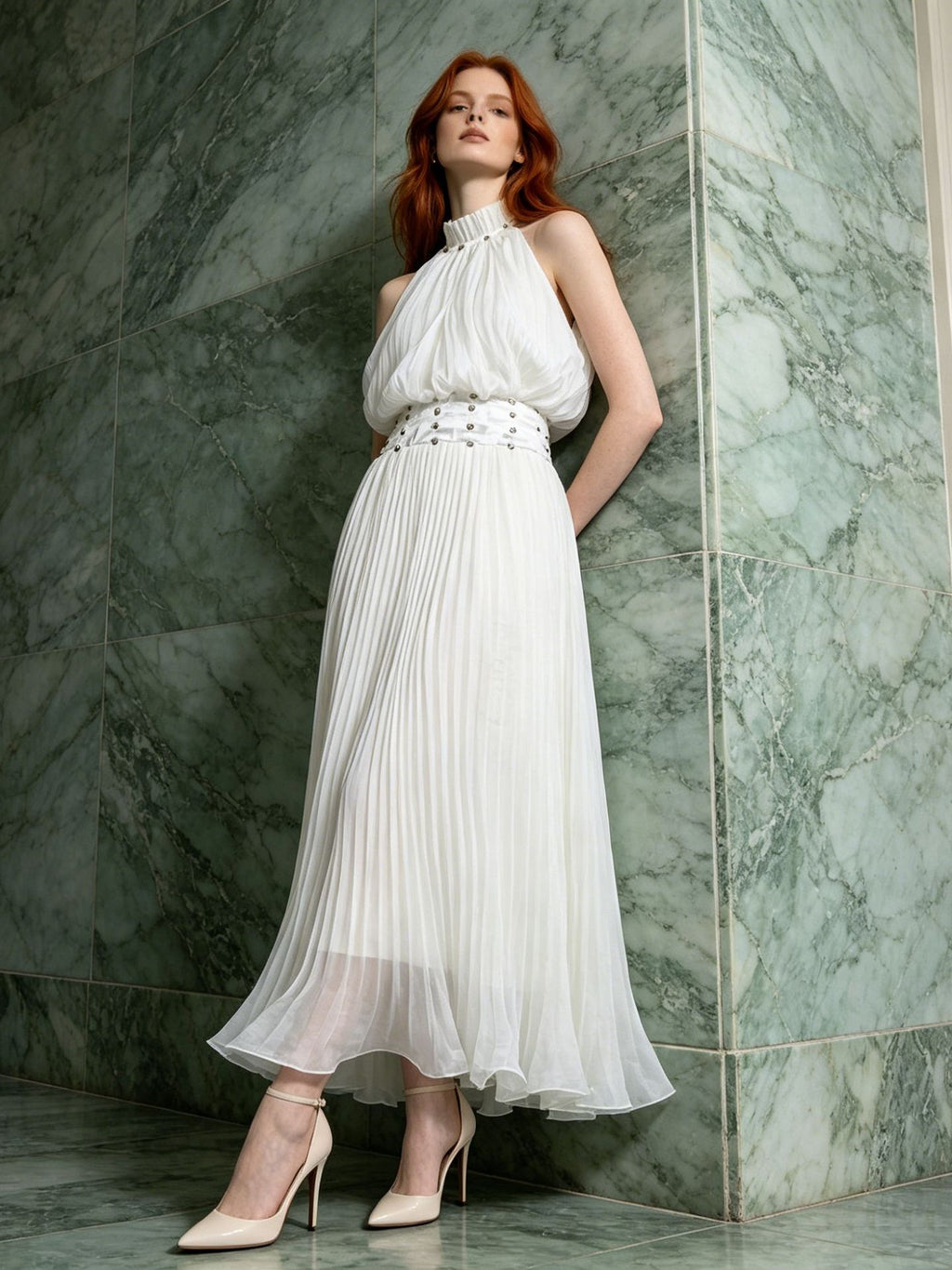 Elora Versatile White Pleated Maxi Skirt