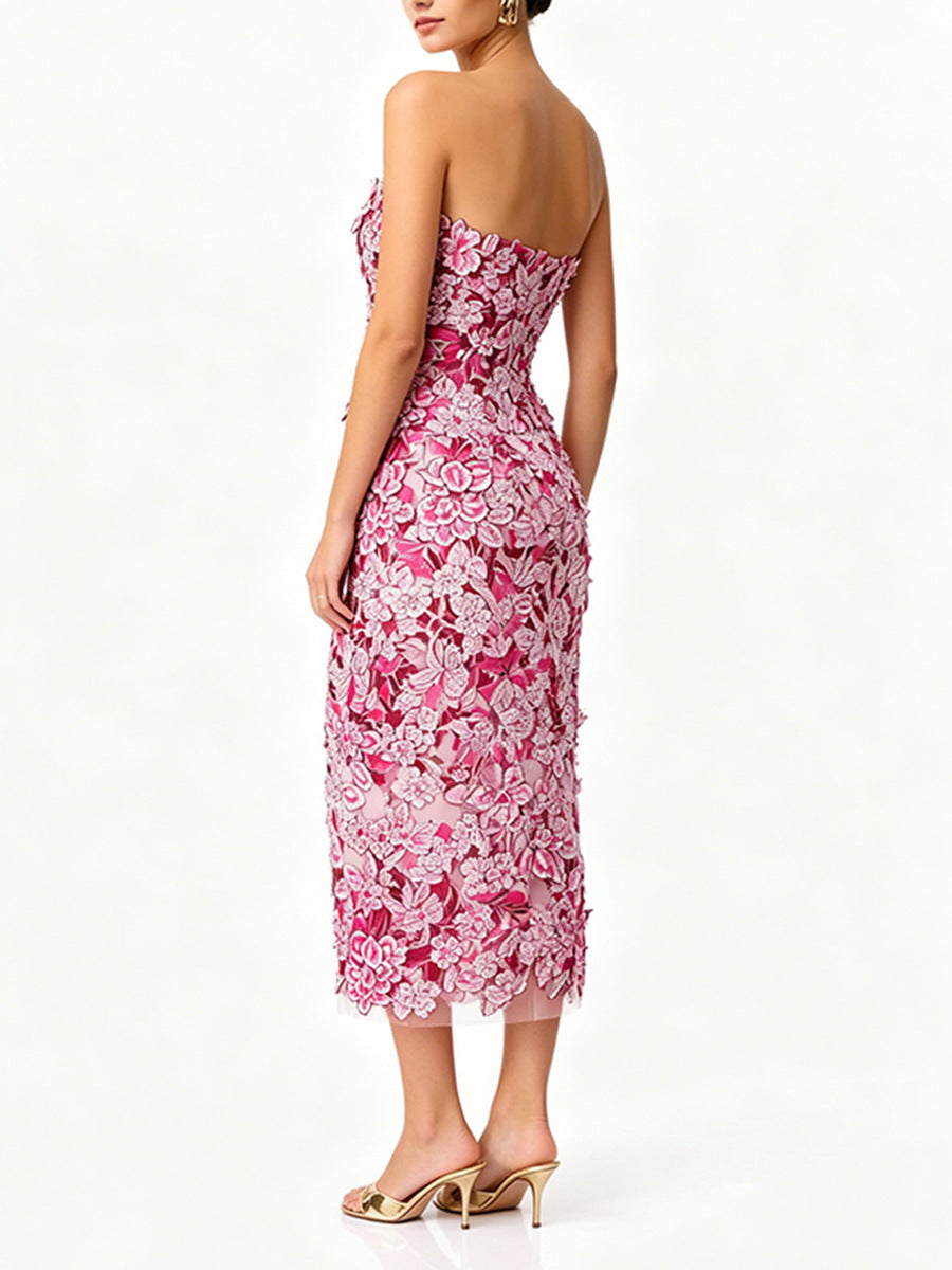 Giselle Pink Strapless Dress With Floral Appliqués