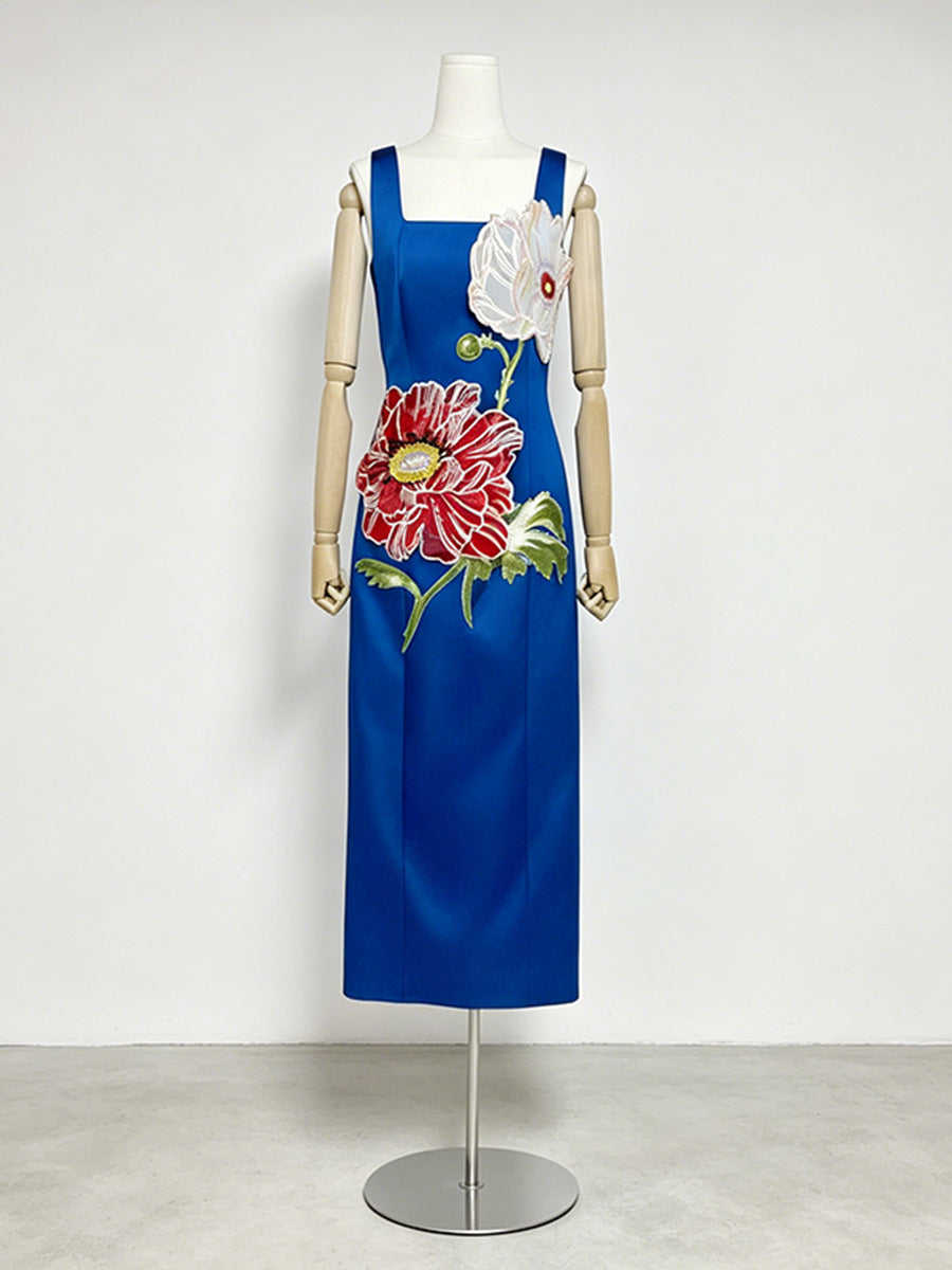 Bianca Blue Floral Embroidered Dress
